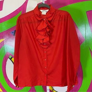 Bridgewater, Vintage Made in the USA Button Down Blouse with Ruffle. Size 18.